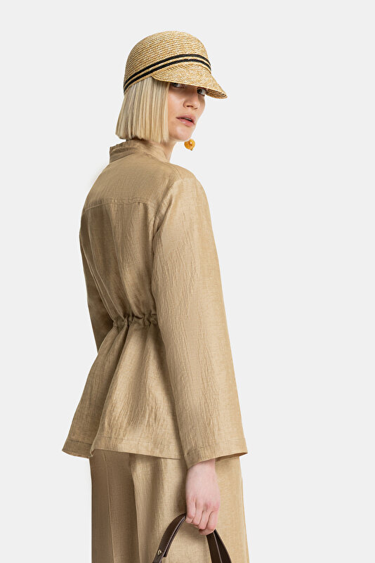 BEIGE UPRIGHT COLLAR JACKET 2