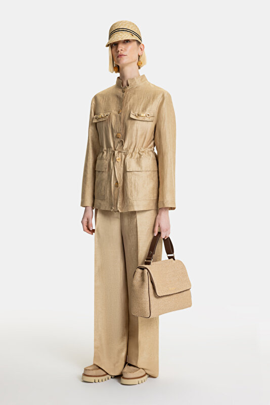 BEIGE UPRIGHT COLLAR JACKET 4