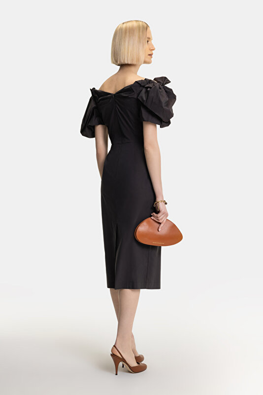 DARK BROWN OFF THE SHOULDER DRESS 2