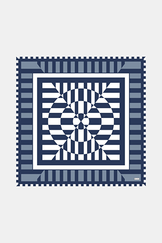 DARK BLUE GEOMETRIC DESIGN TWILL SCARF