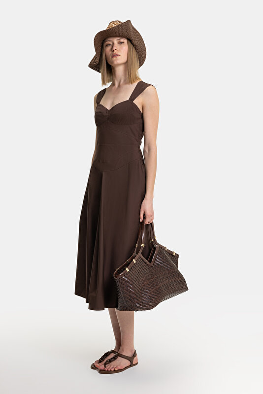 DARK BROWN SLEEVELESS SUSPENDER DRESS