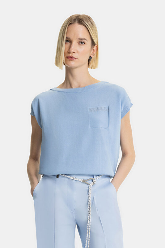 BLUE BOAT NECK TRICOT