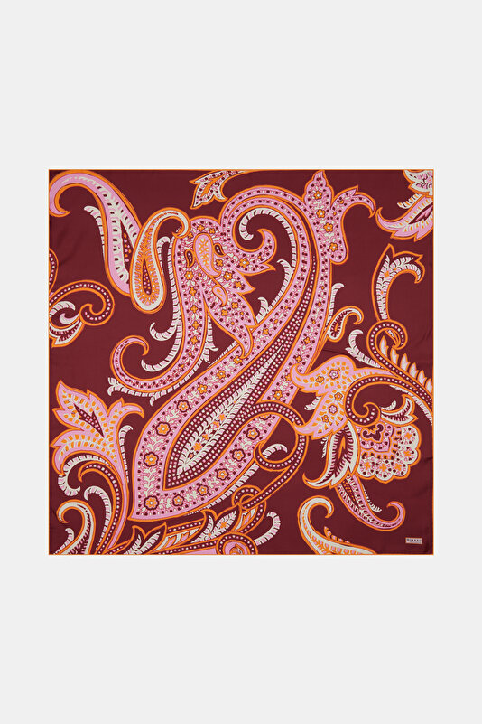 BORDO ŞAL DESENLİ TWİLL EŞARP