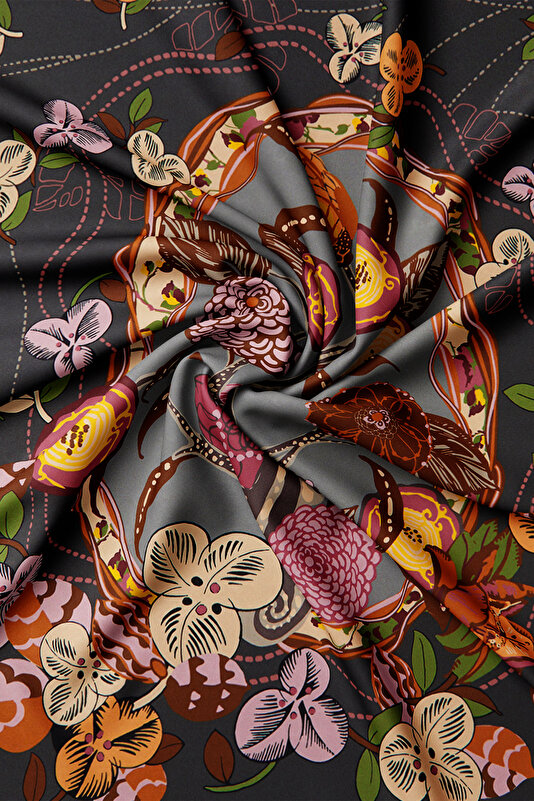 DRIED ROSE FLORAL PATTERN TWILL SCARF 2
