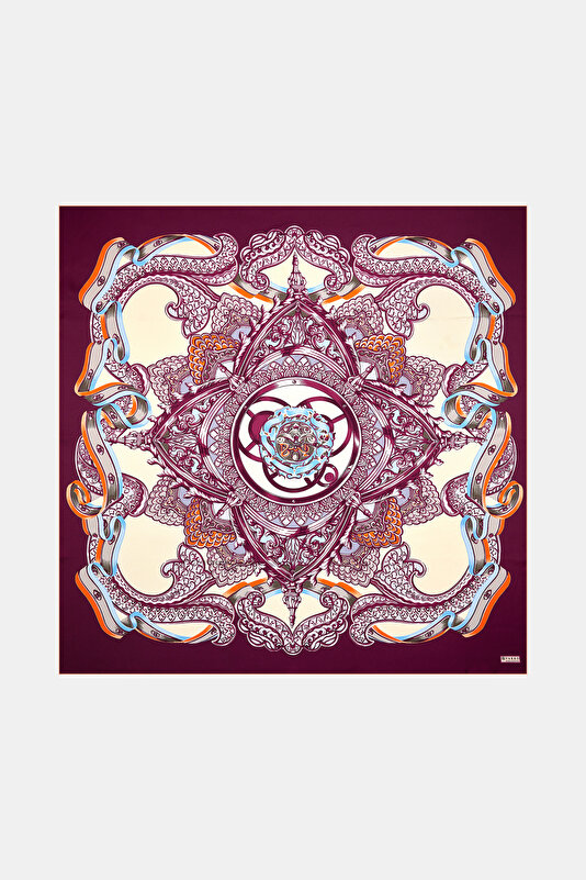 BORDO ÇİÇEK DESENLİ TWILL EŞARP