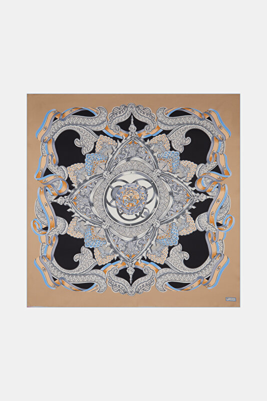 BLACK FLORAL PATTERN TWILL SCARF