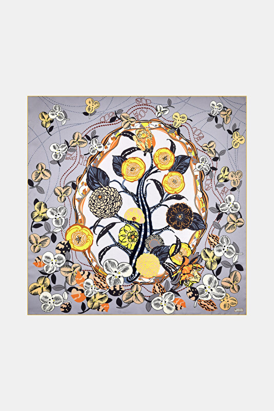LIGHT YELLOW FLORAL PATTERN TWILL SCARF