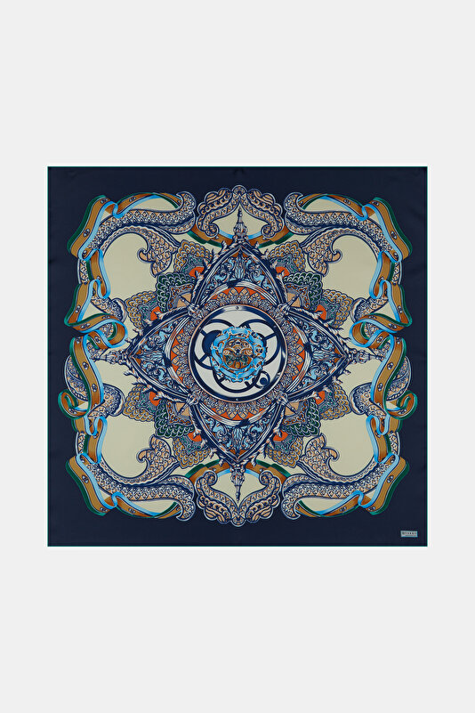 BLUE FLORAL PATTERN TWILL SCARF