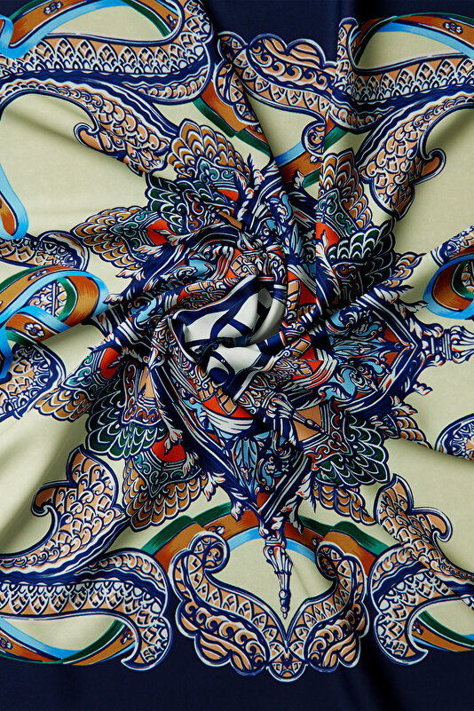 BLUE FLORAL PATTERN TWILL SCARF 2