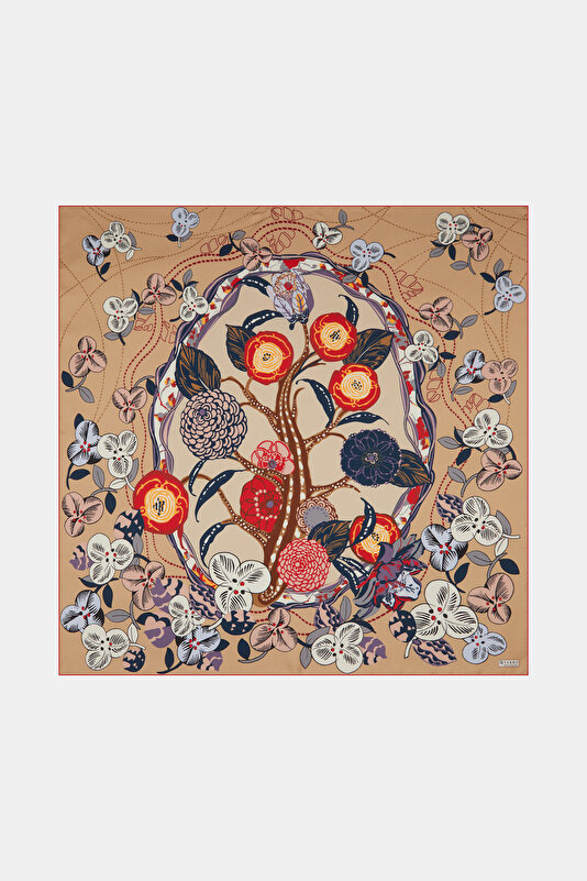 SAND FLORAL PATTERN TWILL SCARF