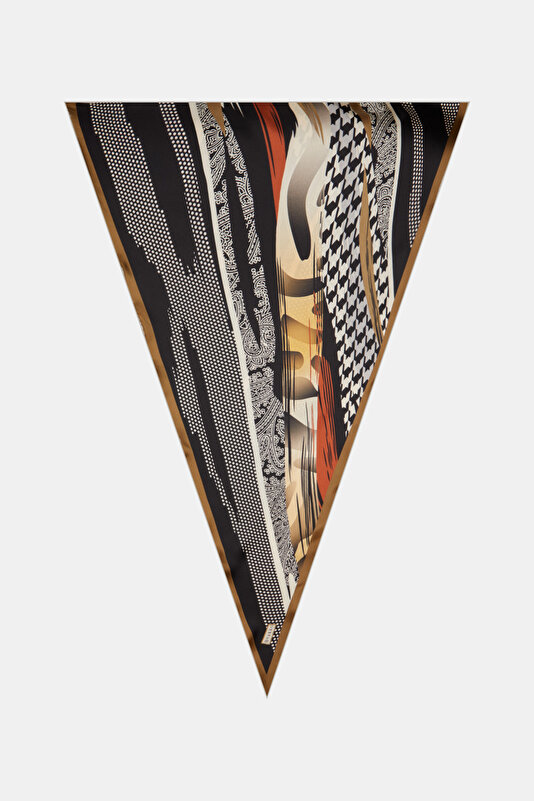 BLACK GEOMETRIC DESIGN TWILL SHAWL