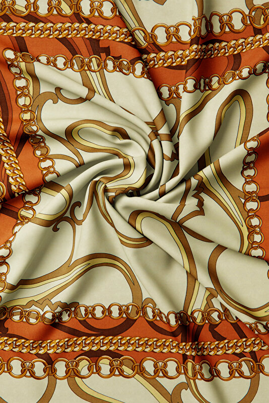 DARK BEIGE PAISLEY PATTERNED VOILE SILK SCARF 2