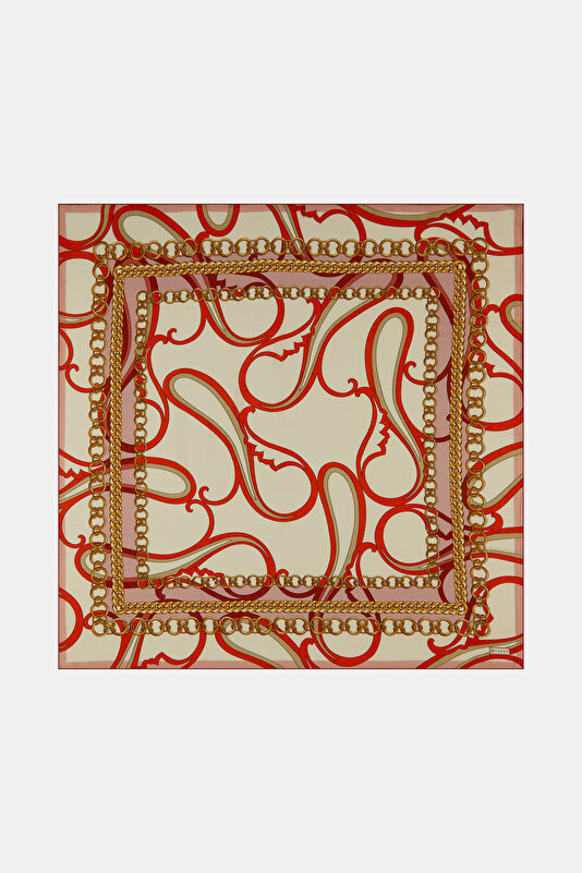 RED PAISLEY PATTERNED VOILE SILK SCARF
