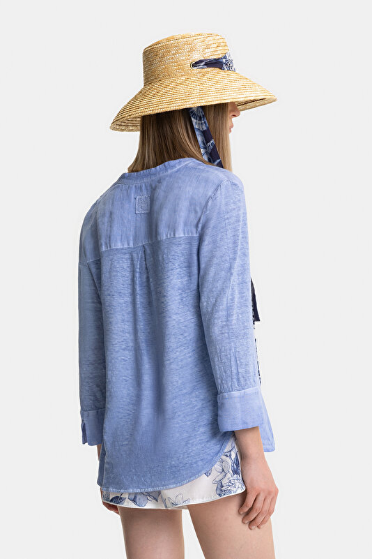 BLUE V NECK LONG SLEEVE BLOUSE 2