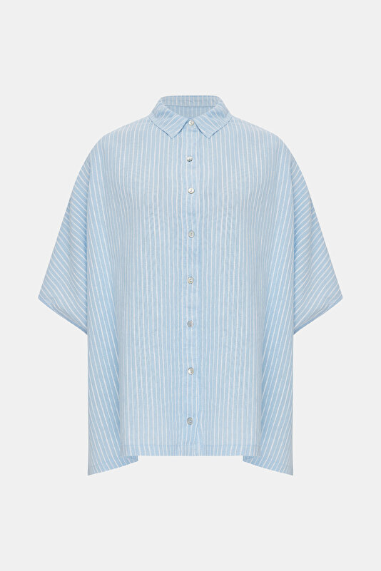 LIGHT BLUE OFF THE SHOULDER SHIRT