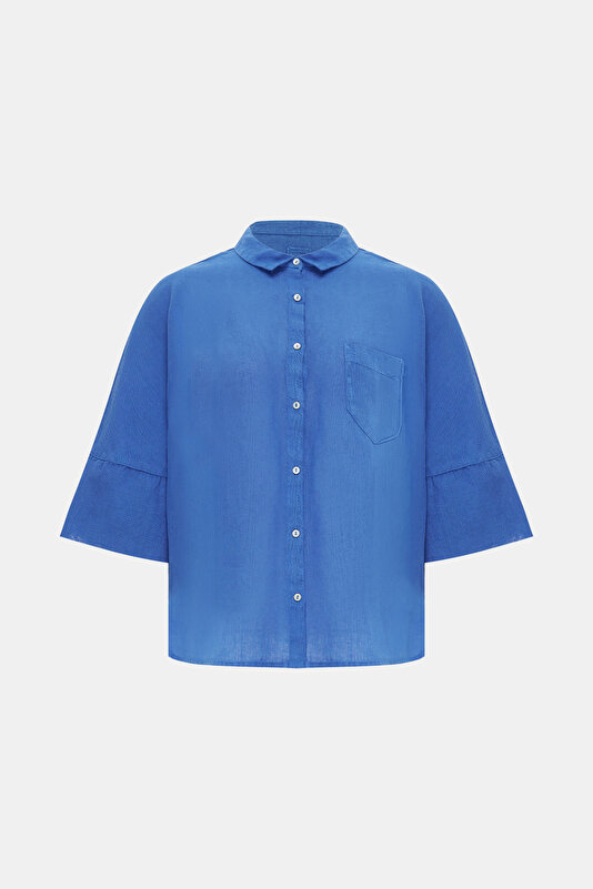 BLUE OFF THE SHOULDER SHIRT