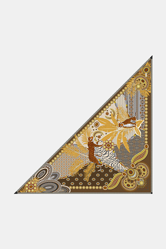 DARK YELLOW ANIMAL FIGURED TWILL SHAWL