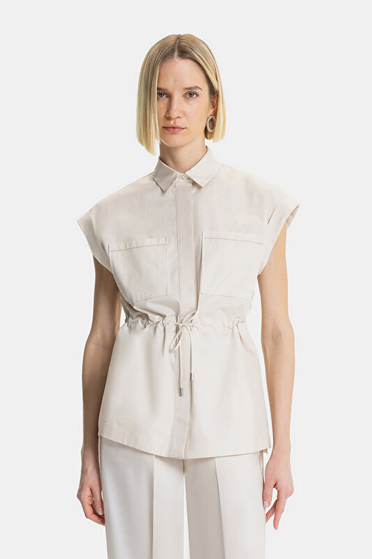 BEIGE OFF THE SHOULDER SHIRT