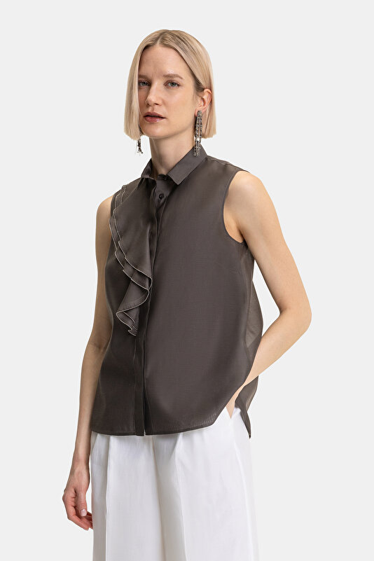 BROWN SLEEVELESS SHIRT