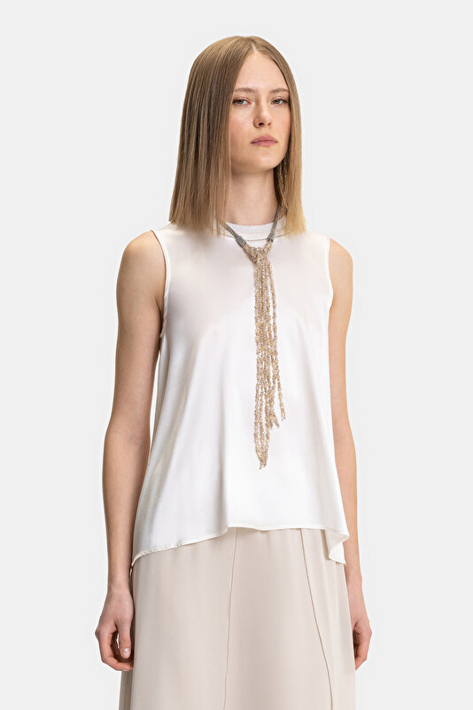 ECRU BASIC / ROUND NECKLINE SLEEVELESS BLOUSE