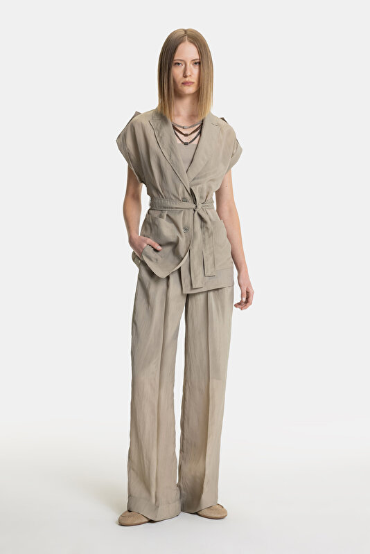KHAKI WIDE LEG TROUSERS