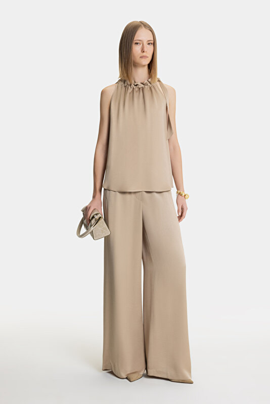 CAMEL WIDE LEG TROUSERS
