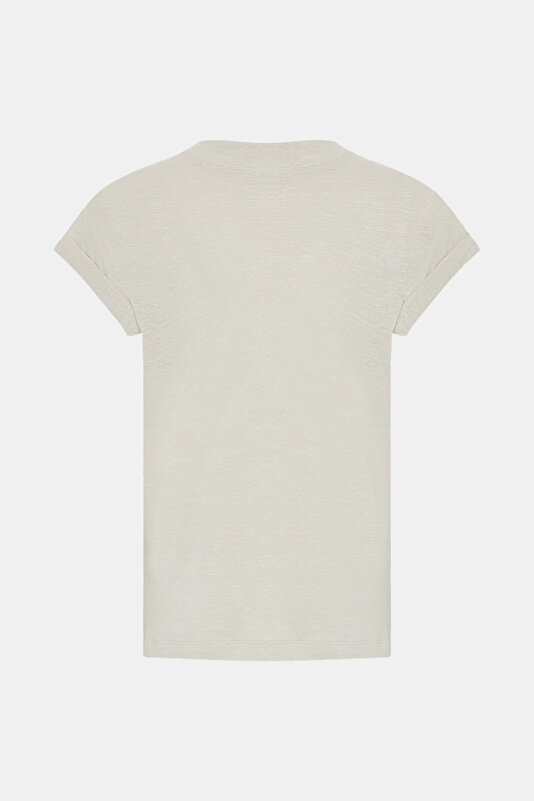 BEIGE V NECK OFF THE SHOULDER TSHIRT 2