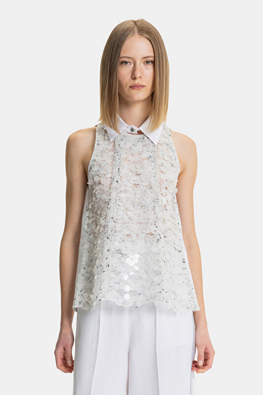 BEIGE SLEEVELESS BLOUSE