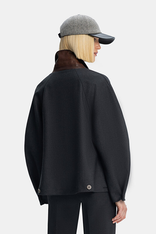 ANTHRACITE SURPLICE NECKLINE (CROSS-OVER NECKLINE) JACKET 2