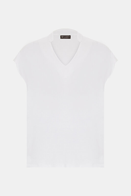 WHITE V NECK OFF THE SHOULDER TSHIRT 4