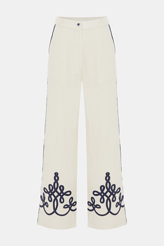 ECRU, NAVY BLUE TROUSERS