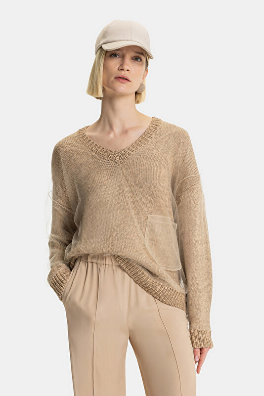 CAMEL V NECK TRICOT
