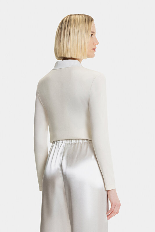 ECRU POLO NECK LONG SLEEVE TSHIRT 2