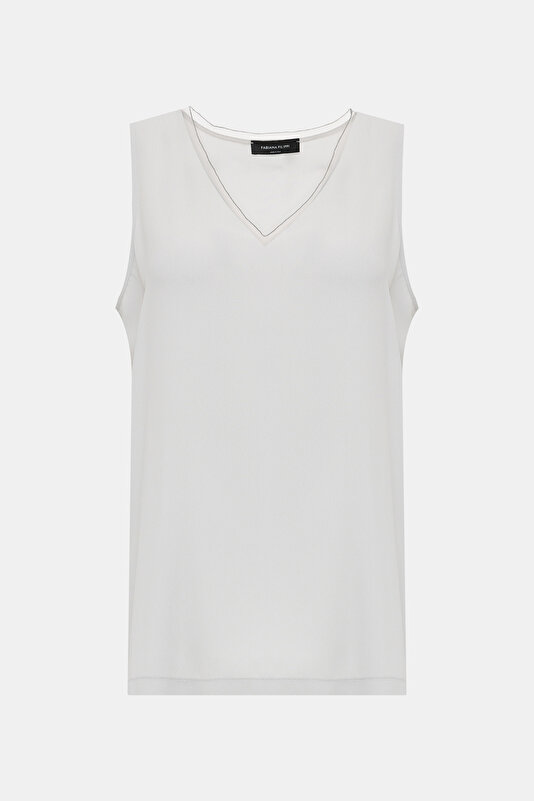 LIGHT GREY V NECK SLEEVELESS BLOUSE 4