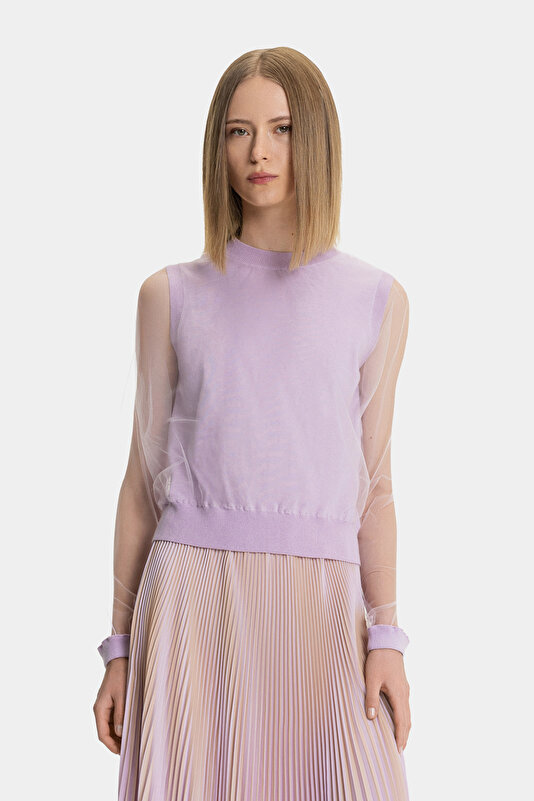 LILAC BASIC / ROUND NECKLINE LONG SLEEVE BLOUSE