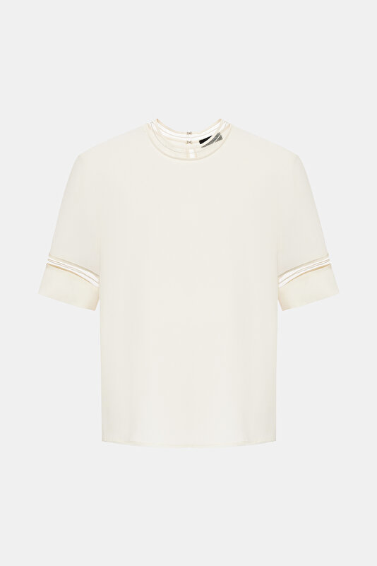 ECRU BASIC / ROUND NECKLINE SHORT SLEEVE BLOUSE 4