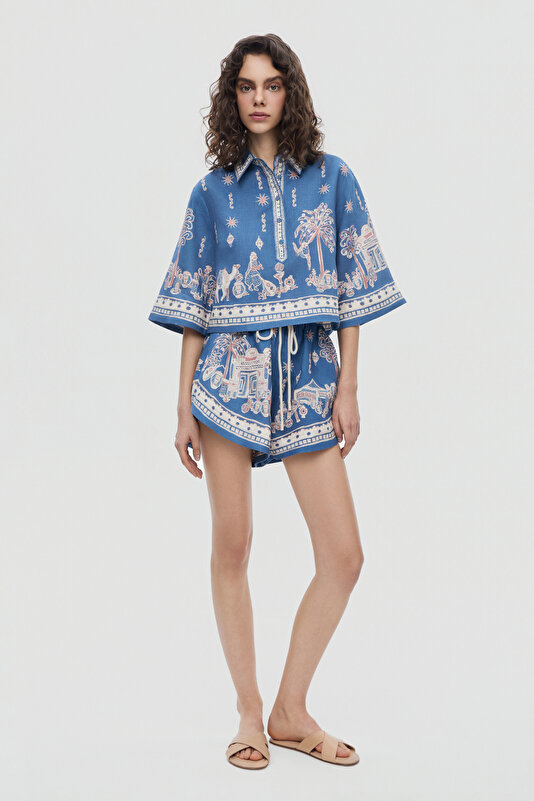 MULTICOLOR DESIGN FILLED LINEN SHORTS