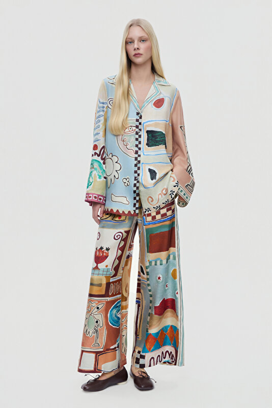 MULTICOLOR STRAIGHT CUT SILK TROUSERS