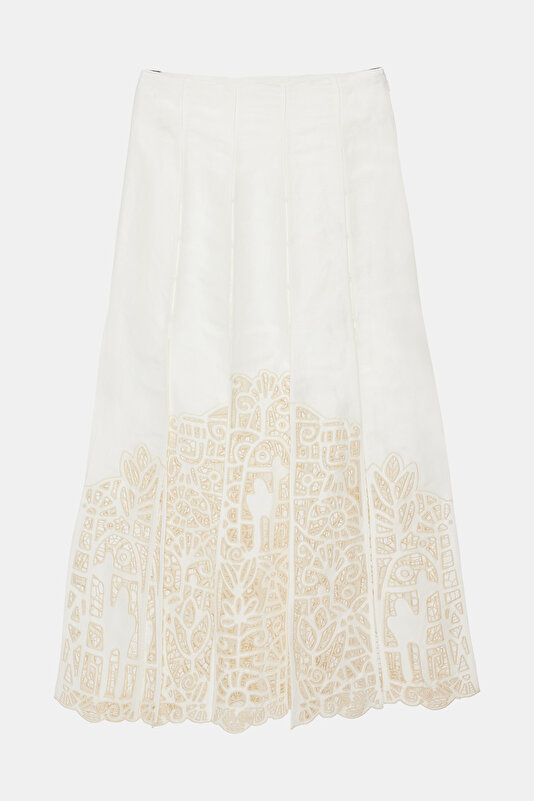 CREAM EMBROIDERED LINEN SKIRT 3