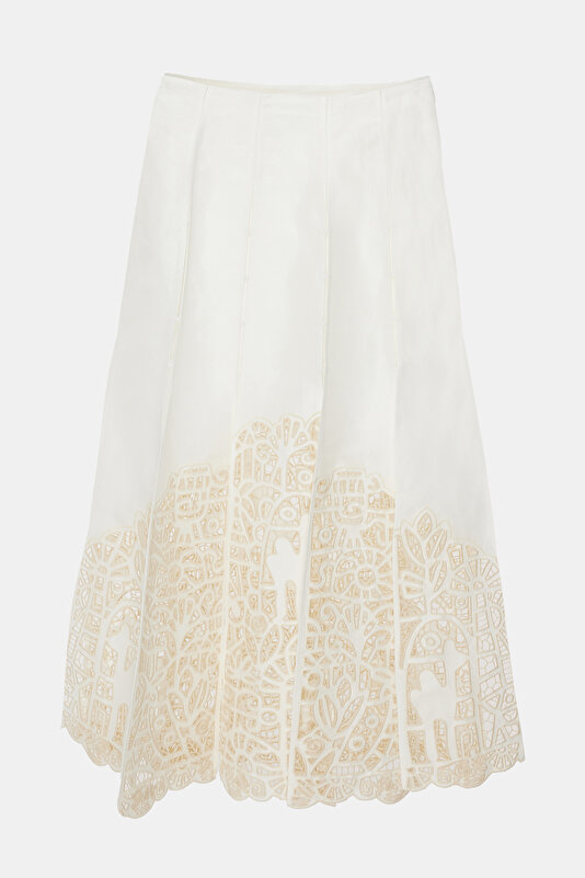 CREAM EMBROIDERED LINEN SKIRT 4