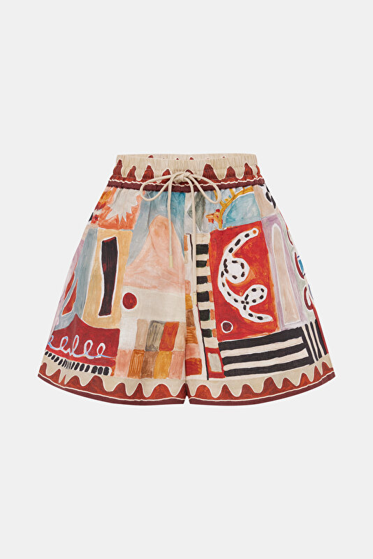 MULTICOLOR DESIGN FILLED LINEN SHORTS 3