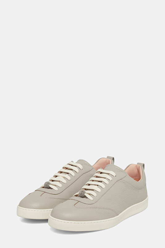 LIGHT GREY LEATHER SNEAKER KADIN 2