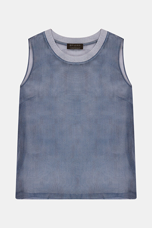 GREY BASIC / ROUND NECKLINE SLEEVELESS BLOUSE 4