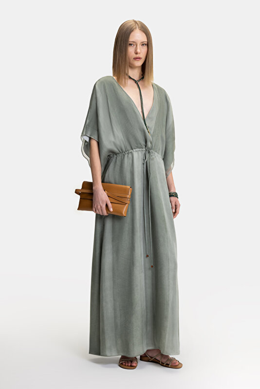 KHAKI OFF THE SHOULDER DRESS