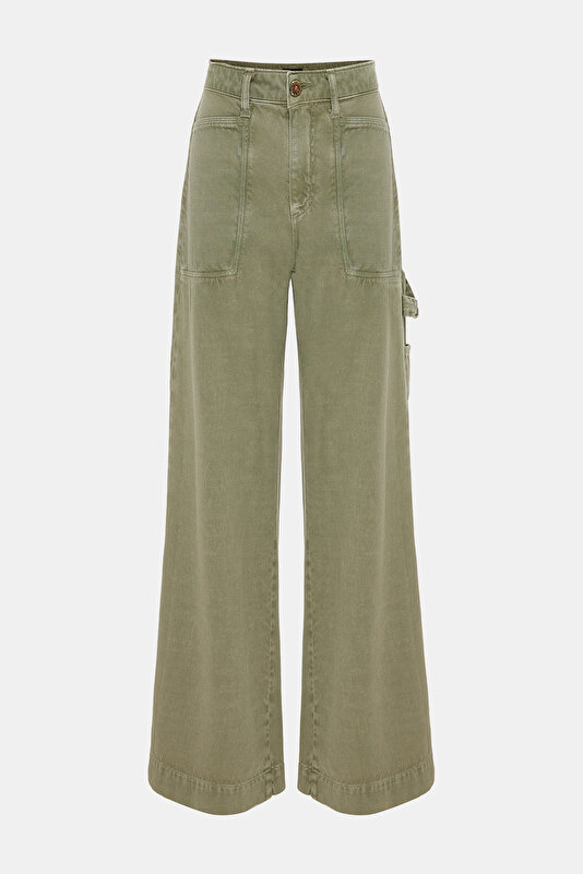 HAKİ BOL PAÇA DENIM PANTOLON 4