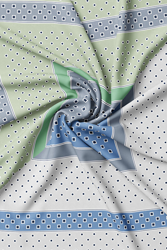 LIGHT GREEN GEOMETRIC DESIGN TWILL SCARF 2