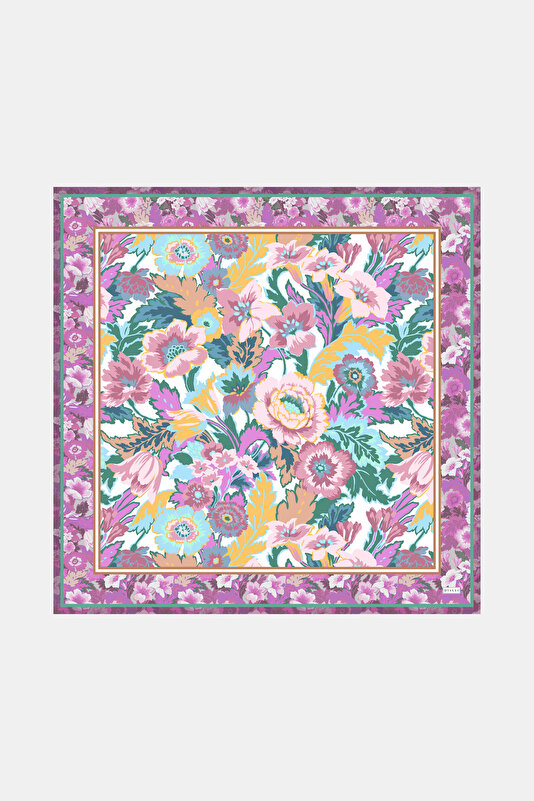 LIGHT TURQUOISE FLORAL PATTERN TWILL SCARF