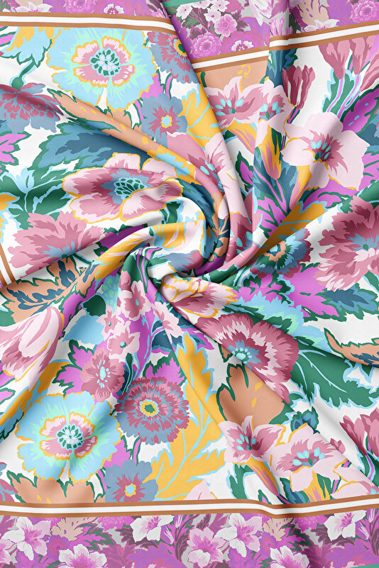 LIGHT TURQUOISE FLORAL PATTERN TWILL SCARF 2