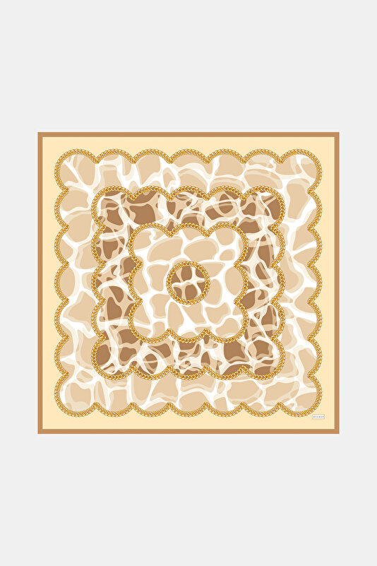 LIGHT CAMEL ANIMAL FIGURED TWILL SCARF