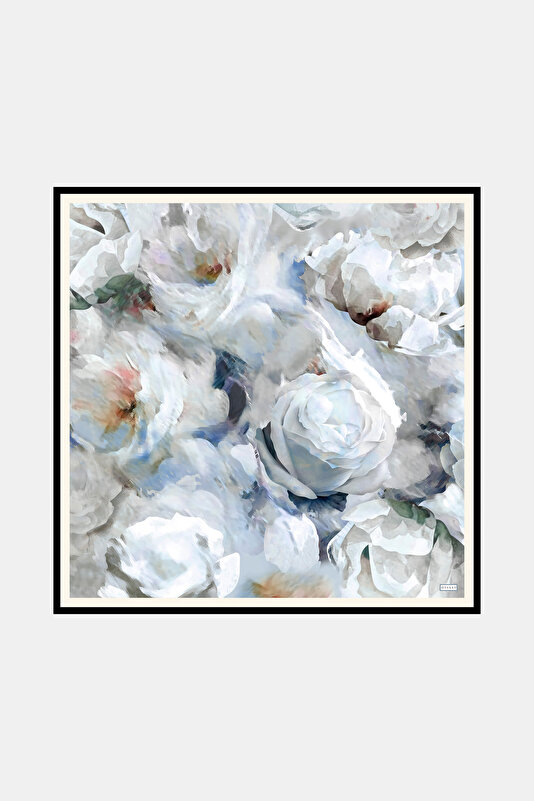 BLUE FLORAL PATTERN TWILL SCARF